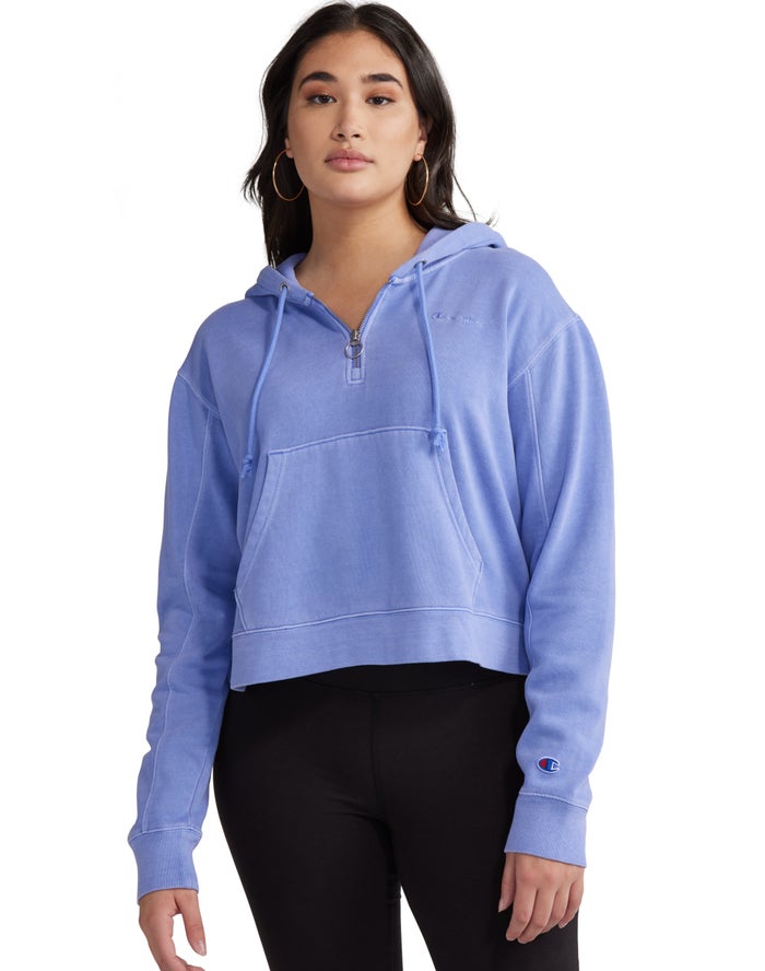 Champion Dame Hættetrøje Blå - Lightweight Fleece 1/2 Zip - Danmark DQP-386472